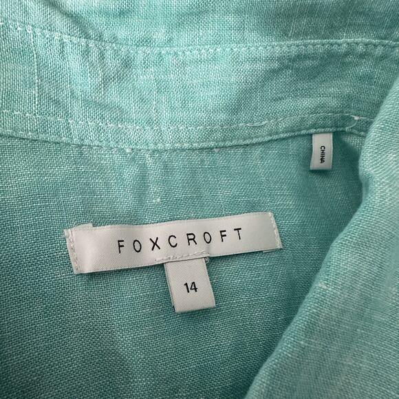 Foxcroft Linen Button Up Shirt Turquoise Preppy Coastal Beach Women’s Size 14 - Picture 8 of 10